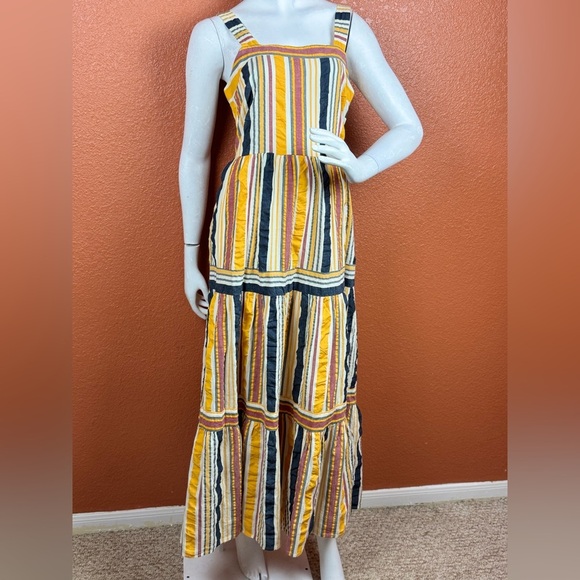 LOFT Striped Tiered Maxi Dress Sleeveless Square Neck S 2 Yellow striped.  E86 - Picture 8 of 15